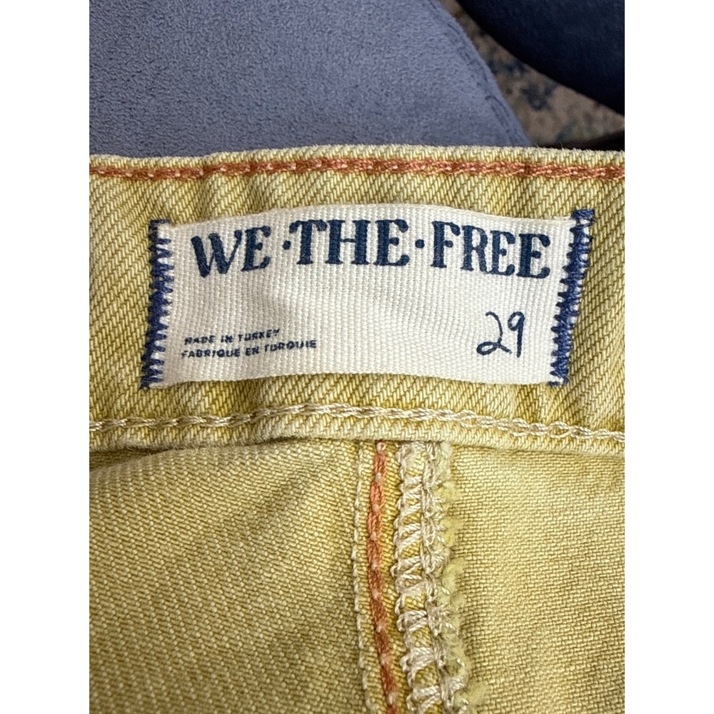 Free People RARE Yellow Distressed Citron Moxie Barrel Jeans size 29 Splattered - Picture 8 of 8